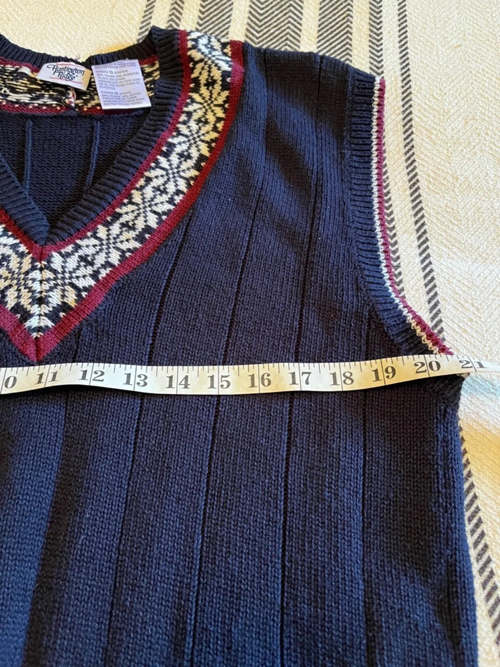 Navy V-Neck Sweater Vest with Contrast Trim - Picture 3 of 7